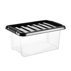 10 x 13 Litre Plastic Storage Box With Black Lid (Pack of 10)