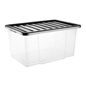 5 x 50 Litre Plastic Storage Box with Black Lid (Pack of 5)