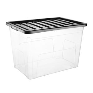 3 x 80 Litre Plastic Container With Black Lid (Pack of 3)