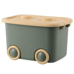 Kids Toy Storage Box with Lid and Wheels 45L Green